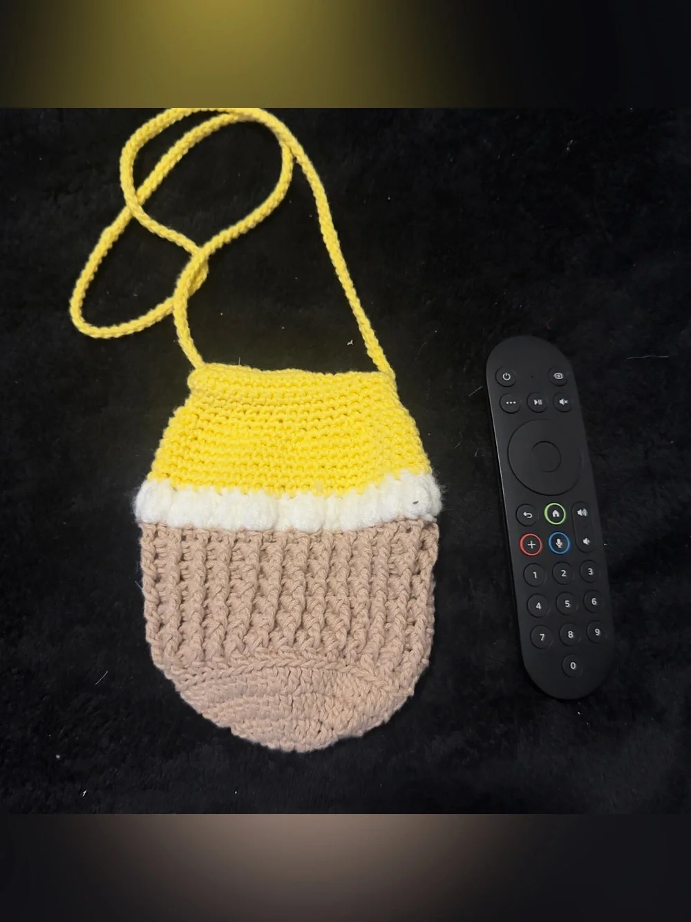 Handmade Yellow and Tan Knit Crossbody Bag